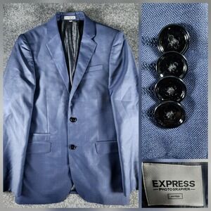 Express Photographer Men's Fitted Sport Coat Blazer Modern Navy Wool Size 36R